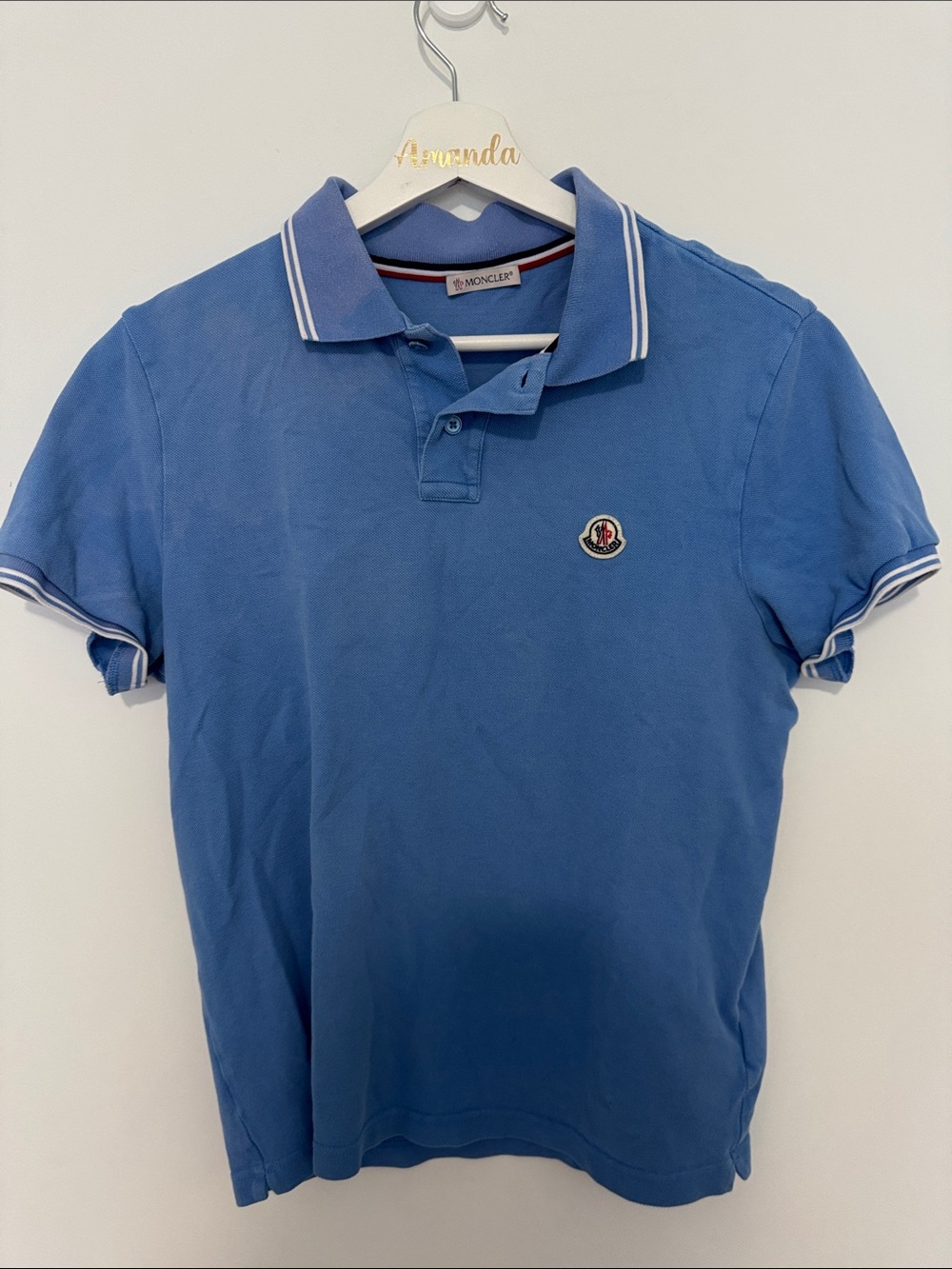 Moncler Light Blue Short-Sleeve Polo with Contrast Tipping